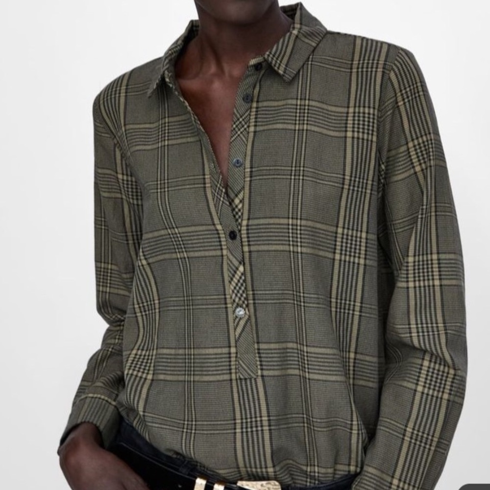 ZARA Woman plaid jewel button dress blouse…